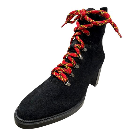 Aquatalia Isotta Black Suede Block Heel Moto Inspired Booties - Picture 4 of 11